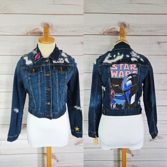 Handmade Mandalorian Distressed Jean Jacket in Admiral Blue Size Small NWT - Picture 1 of 12